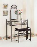 2-Piece Metal Vanity Set With Glass Top Black