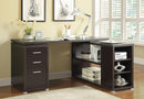 Cappucino office desk placed in brightly lit home and decorated with flowers and office supplies