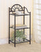 Sunburst style back black metal finish telephone stand with wire shelves