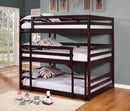 Sandler Full Size Triple Bunk Bed with Solid Pine Wood in Cappuccino Finish