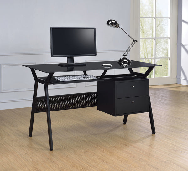 Casual Computer Desk with Two Storage Drawers Black