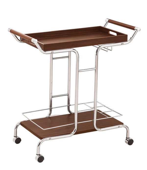 Transitional Serving Cart with Stemware Rack and Casters Walnut and Chrome